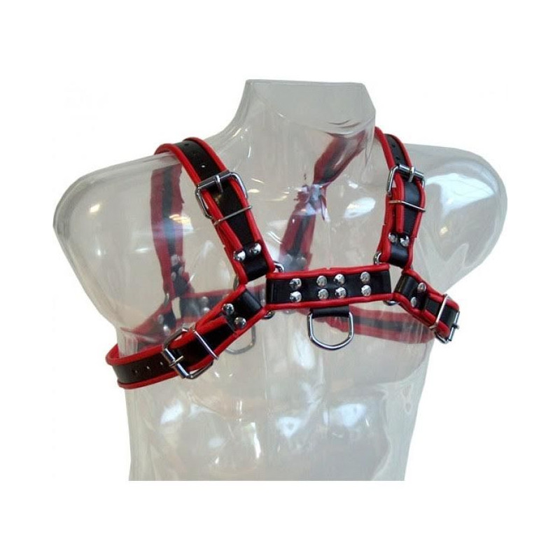 LEATHER BODY - CATENA HARNESS III NERO / ROSSO