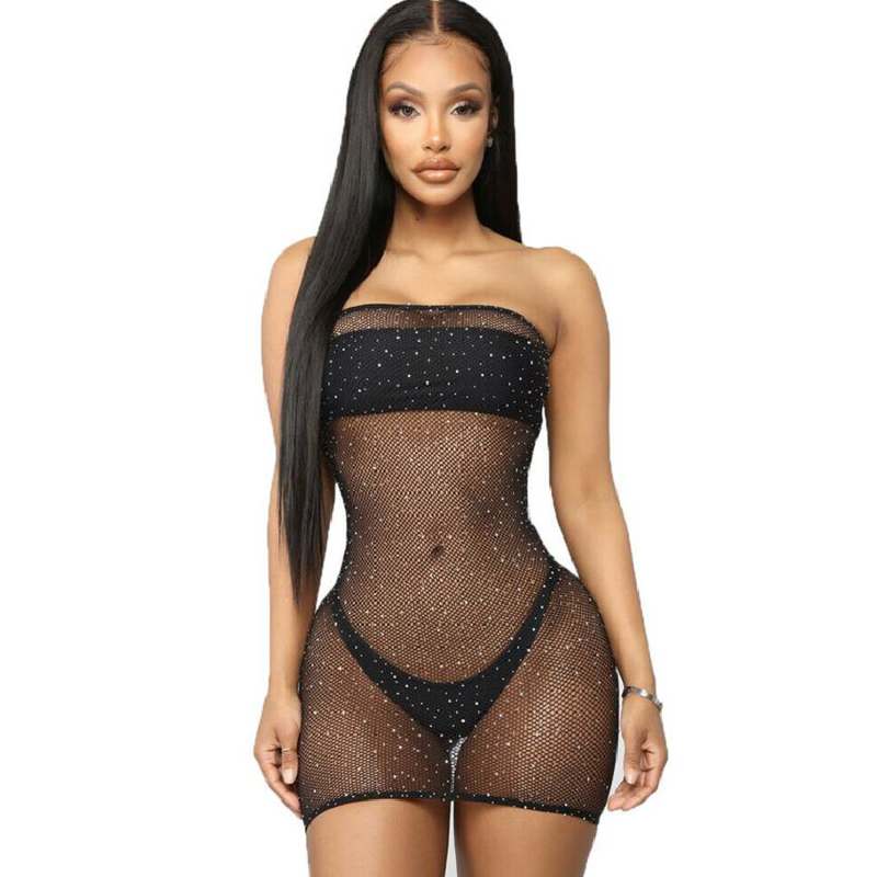 QUEEN LINGERIE - ABITO BODY A RETE CON DIAMANTI S/L QUEEN LINGERIE - ABITO BODY A RETE CON DIAMANTI S/L