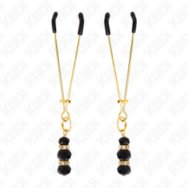 KINK - PINZE PER CAPEZZOLI SOTTILI ORO CON 3 PERLINE DI VETRO NERE 7 CM