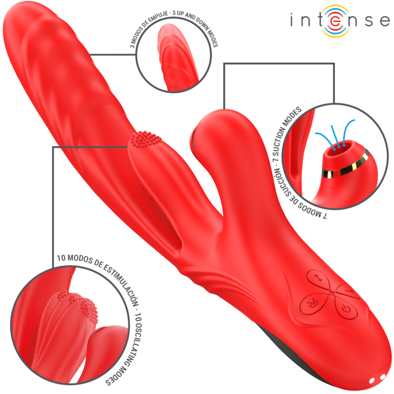 INTENSE - KAROL VIBRATORE MULTIFUNZIONE SPINTA  STIMOLAZIONE  ASPIRAZIONE ROSSO