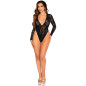 LEG AVENUE - BODY IN PIZZO E MANICA LUNGA CON STRASS NERO TAGLIA UNICA