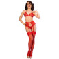 CHILIROSE - CR 4848 SET REGGISENO + PERIZOMA + CALZE IN PIZZO ROSSO XL